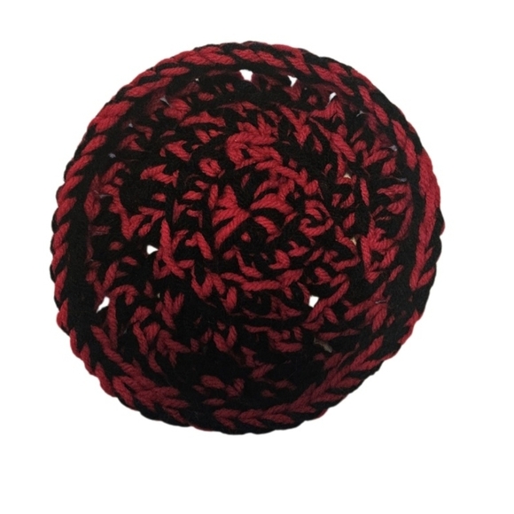 Hand Crafted Hand Knit Crochet Coaster 6pc Set Red & black double stitch floral - Picture 12 of 17